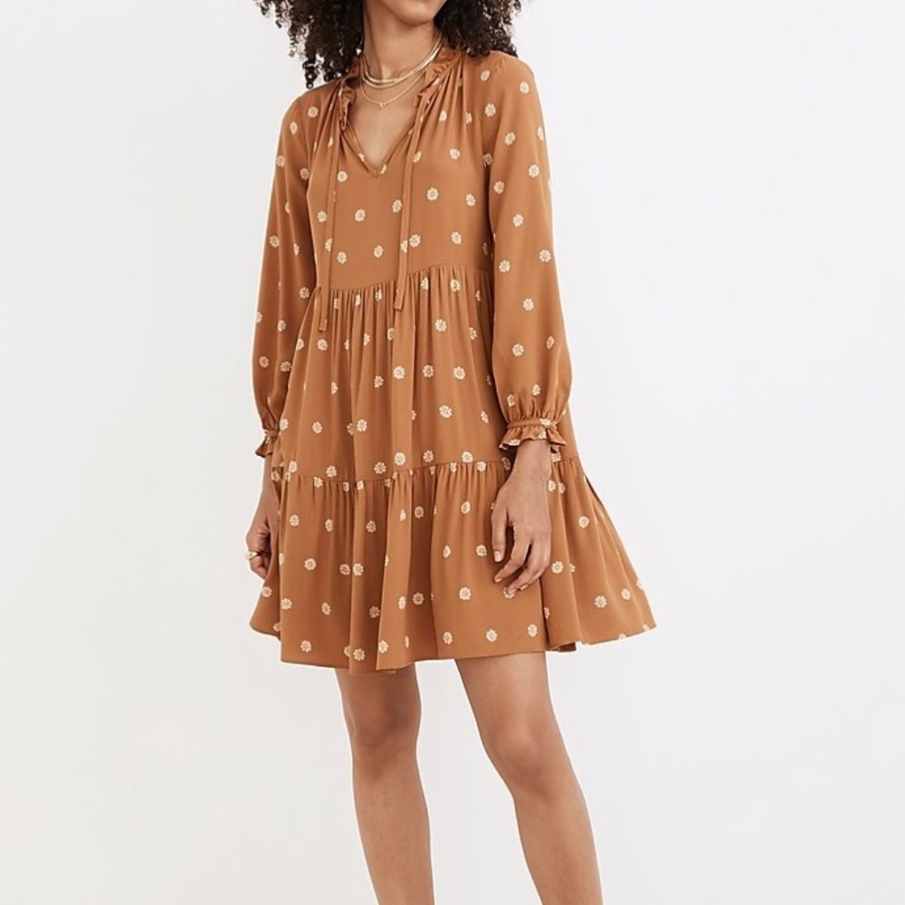 Madewell | Tie-Neck Tiered Mini Dress | Bloom Dot | Size XS